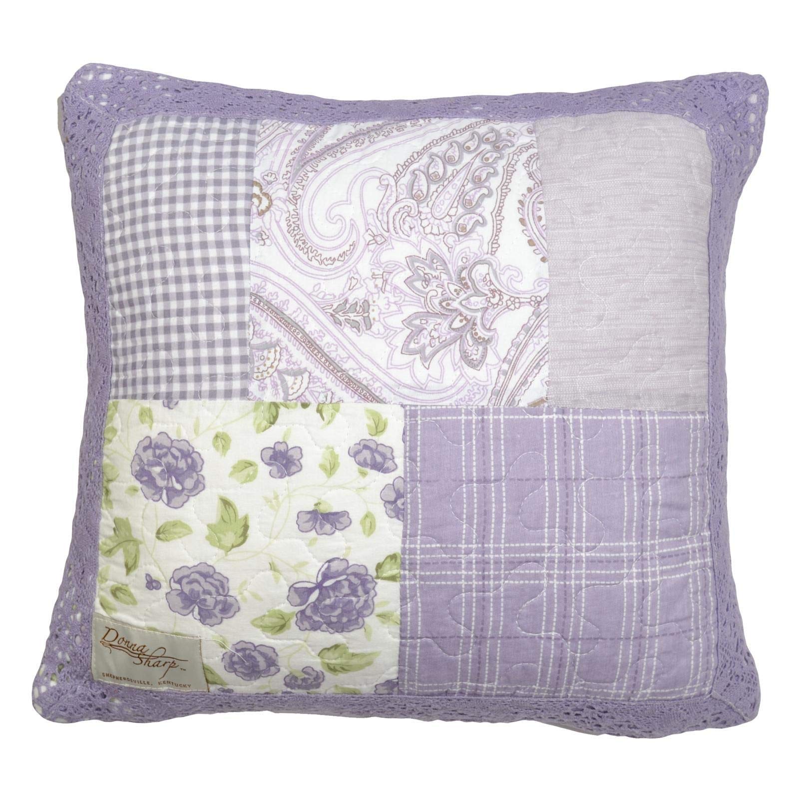 Donna Sharp Throw Pillow - Lavender Rose Contemporary Decorative Throw Pillow with Patchwork Pattern - Square