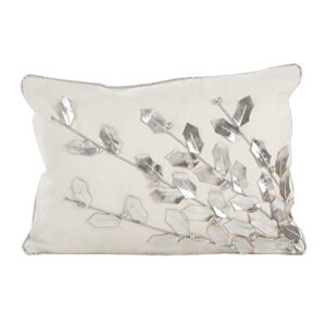 saro lifestyle metallic poinsettia branch design holiday cotton poly filled throw pillow, 12" x 18", silver