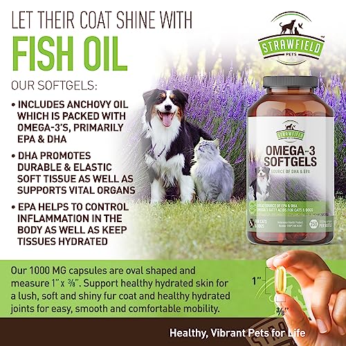 Omega 3 Fish Oil for Dogs, 250 Softgel Pills, 1000 mg EPA DHA Dog Fish Oil Pet Supplement for Joint Support Arthritis Pain Relief, Allergy Itch, Shedding, Healthy Coat, Dry Itching Skin, Hot Spot, USA