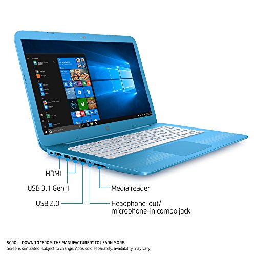 HP Model 2NV73UA#ABA 14" Stream 14-ax000 14-ax040nr LCD Notebook Intel Celeron N3060 Dual-core (2 Core) 4GB DDR3L SDRAM 64GB Flash Memory BrightView Aqua Blue