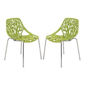 leisuremod modern asbury dining chair with chromed leg, set of 2, green