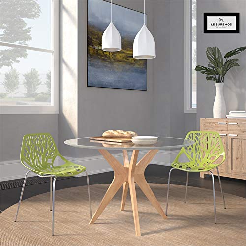 LeisureMod Modern Asbury Dining Chair with Chromed Leg, Set of 2, Green