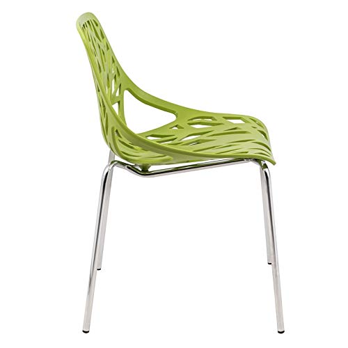 LeisureMod Modern Asbury Dining Chair with Chromed Leg, Set of 2, Green