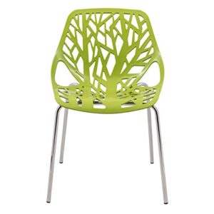 LeisureMod Modern Asbury Dining Chair with Chromed Leg, Set of 2, Green