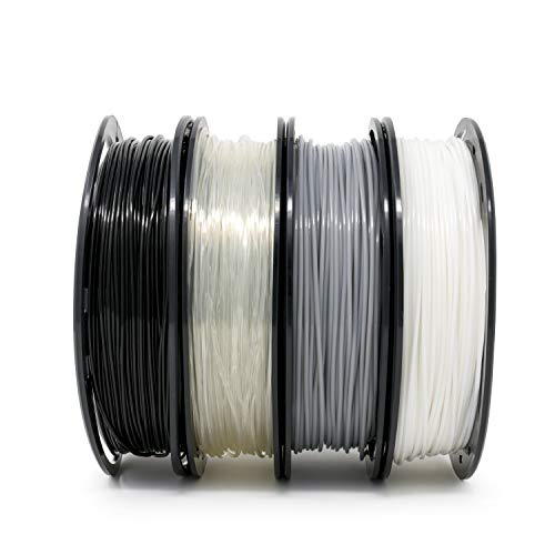 Gizmo Dorks PLA Filament for 3D Printers 3mm (2.85mm) 200g, 4 Color Pack - Black, Grey, Transparent, White