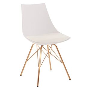 osp home furnishings oakley mid-century modern bucket dining chair with faux leather padded seat, white