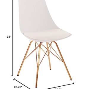 OSP Home Furnishings Oakley Mid-Century Modern Bucket Dining Chair with Faux Leather Padded Seat, White