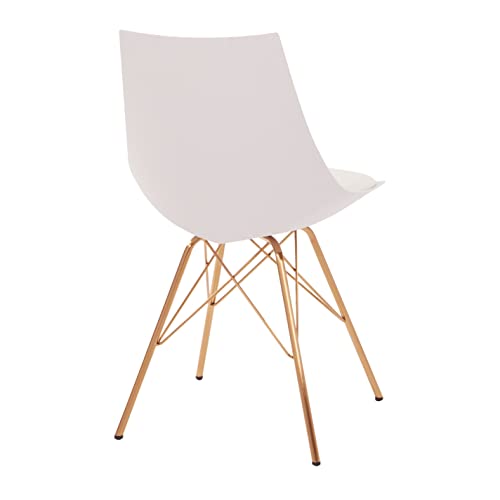 OSP Home Furnishings Oakley Mid-Century Modern Bucket Dining Chair with Faux Leather Padded Seat, White