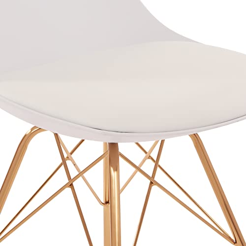 OSP Home Furnishings Oakley Mid-Century Modern Bucket Dining Chair with Faux Leather Padded Seat, White