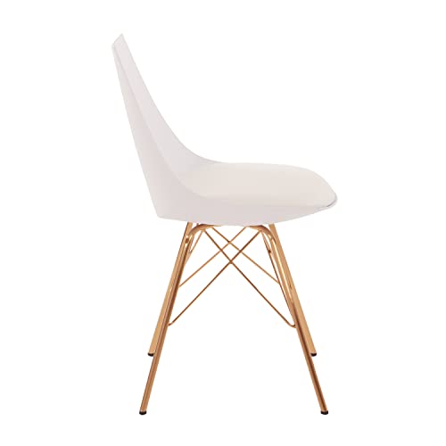 OSP Home Furnishings Oakley Mid-Century Modern Bucket Dining Chair with Faux Leather Padded Seat, White