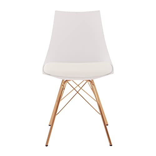 OSP Home Furnishings Oakley Mid-Century Modern Bucket Dining Chair with Faux Leather Padded Seat, White