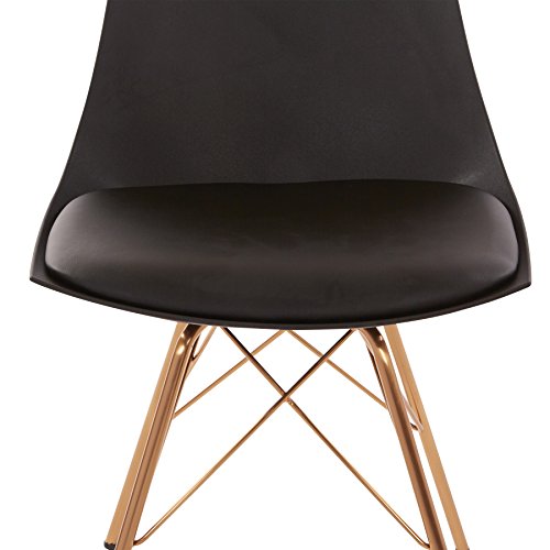 OSP Home Furnishings Oakley Mid-Century Modern Bucket Dining Chair with Faux Leather Padded Seat, Black