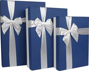 cypress lane rectangular rigid gift box with ribbon, a nested set of 3 (white/blue)