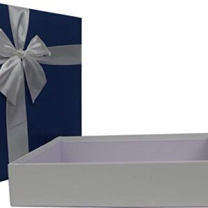 Cypress Lane Rectangular Rigid Gift Box with Ribbon, a Nested Set of 3 (White/Blue)