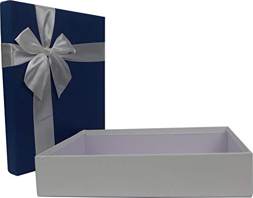 Cypress Lane Rectangular Rigid Gift Box with Ribbon, a Nested Set of 3 (White/Blue)