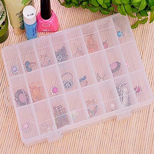 Powerfulline 15/10/24 Grids Clear Plastic Jewelry Storage Box Detachable Case Craft Beads Organizer