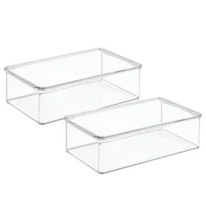 mDesign Plastic Closet Organizer Box Containers with Hinged Lid for Bedroom Shelves/Cabinets, Holds Flats, Sandals, Sneakers, Dress Shoes, Heels, Booties, and Wedges, Ligne Collection, 2 Pack, Clear