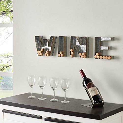 Danya B. HG11415 Wall Mount Decorative Galvanized Metal Art Wine Letters Cork Holder