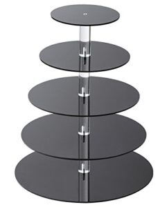 sinoacrylic cupcake stand - 5 tiers round cupcake tower - tiered serving dessert cake holder - unique black exquisite plate - perfect for wedding, birthday, party, baby shower and christmas