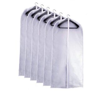 hanging garment bag 24''x40'' white lightweight clear full zipper suit bags (set of 6) peva breathable garment cover for suit closet clothes storage