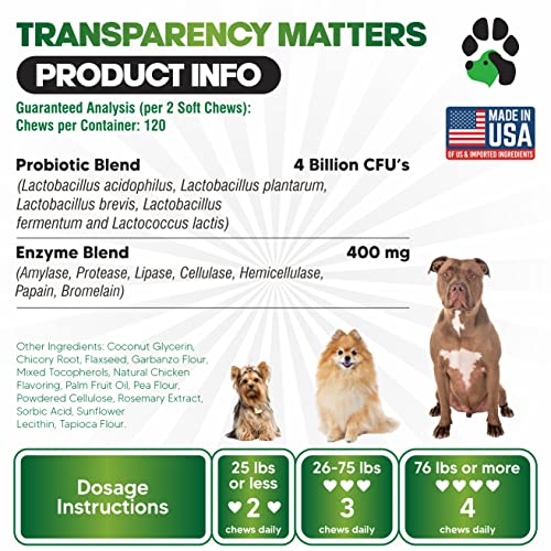 Probiotics for Dogs Digestive Health - Dog Probiotics and Digestive Enzymes - Allergy Relief for Dogs - Probiotic for Dogs Gut Health - Puppy Probiotic Tummy Treats - 120 Dog Probiotic Chews