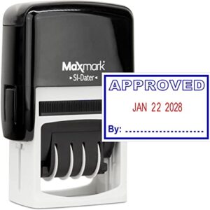 maxmark office date stamp with approved self inking date stamp - blue/red ink