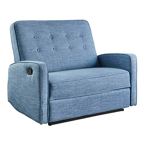 GDFStudio Christopher Knight Home Calliope Buttoned Fabric Reclining Loveseat, Muted Blue / Black