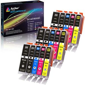 arthur imaging compatible ink cartridge replacement for 250xl 251xl (3 large black, 3 small black, 3 cyan, 3 yellow, 3 magenta, 15-pack)