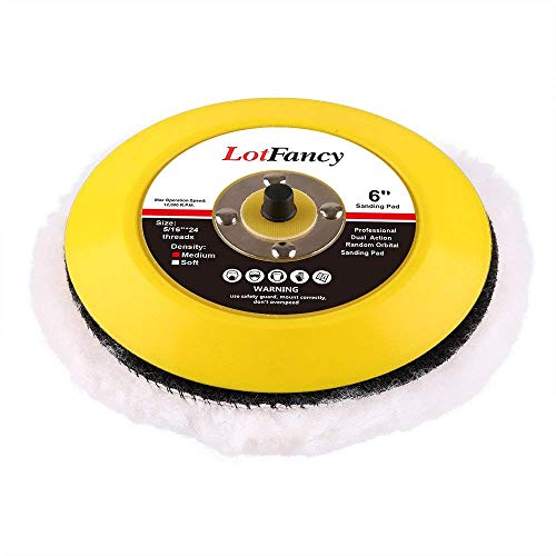 LotFancy 6 Inch Wool Polishing Pads and Backing Pad Kit, Pack of 4 - Car Auto Hook and Loop Buffing Pads, for Rotary and Random Orbit Sander/Polisher