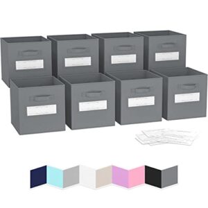 cube storage baskets for organizing - 11 inch - set of 8 heavy-duty storage cubes for storage and organization. makes the perfect bins for cubby storage boxes or cube storage organizer (grey)