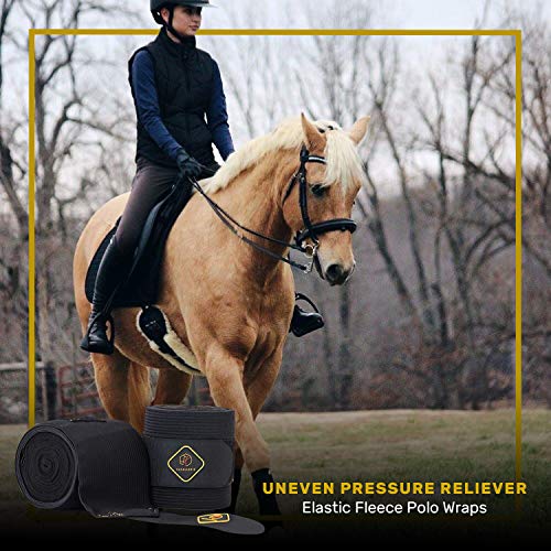 Kavallerie Elastic Fleece Bandages for Horses, Non- Slip and Snug fit Breathable Material for Injury Protection and Superior Legs Support, Stocking up Solution - Black - (2 Units Per Pack)