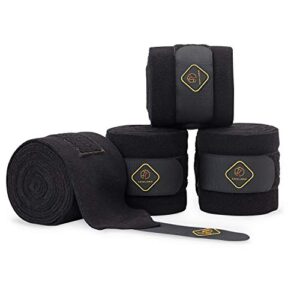 kavallerie classic bandage for horses, distributes pressure evenly with therapeutic breathable fleece material, stretchy, provides, leg protection and support - black - (4 units per pack)