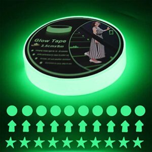 eonbon glow in the dark tape,luminous tape 30 feet x 1 inch, removable waterproof photo luminescent green glow tape with 10 glow stars, dots and arrows, perfect for home, office, luminous party