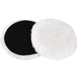 lotfancy 5 inch wool polishing pads, pack of 2 - car auto buffing pads, used with rotary and random orbit sander/polisher