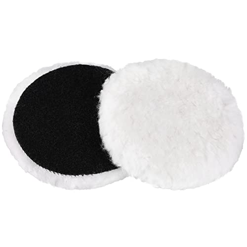 LotFancy 5 Inch Wool Polishing Pads, Pack of 2 - Car Auto Buffing Pads, Used with Rotary and Random Orbit Sander/Polisher