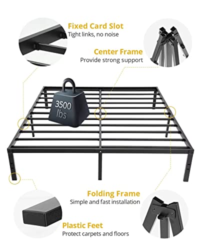 TATAGO 16 Inch Heavy Duty Queen Bed Frame, 3500 lbs Strong Support Metal Platform, Sturdy Steel Mattress Foundation with Storage, No Box Spring Needed, Easy Assembly, Noise-Free and Non-Slip