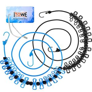 itowe 2pack portable clothesline with 12 pins travel clothesline retractable elastic laundry clothes line with 12 clothespin for backyard vacation hotel balcony clothes drying line camping accessories