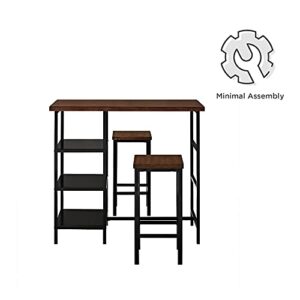 Dorel Living Cosmo 3-Piece Metal Pub Set With Wood Top, Dark Mahogany