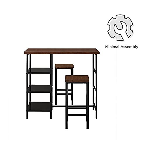 Dorel Living Cosmo 3-Piece Metal Pub Set With Wood Top, Dark Mahogany