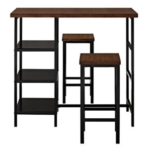 Dorel Living Cosmo 3-Piece Metal Pub Set With Wood Top, Dark Mahogany