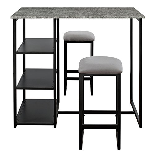 Dorel Living Farley 3-Piece Pub Set with Faux Concrete Top, Gray / Black