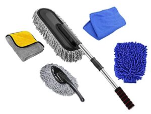 microfiber car duster extendable handle interior exterior multipurpose cleaning car brush set of 5