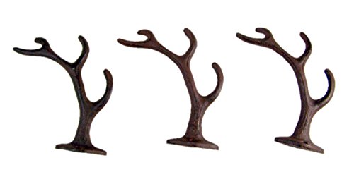 Rustic 4-Point Deer Antler Cast Iron Wall Hook 5.6 Inch (Set of 3)