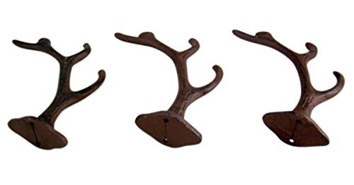 Rustic 4-Point Deer Antler Cast Iron Wall Hook 5.6 Inch (Set of 3)