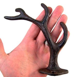 Rustic 4-Point Deer Antler Cast Iron Wall Hook 5.6 Inch (Set of 3)