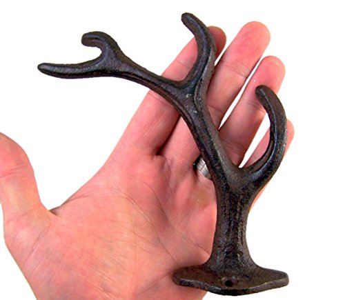 Rustic 4-Point Deer Antler Cast Iron Wall Hook 5.6 Inch (Set of 3)