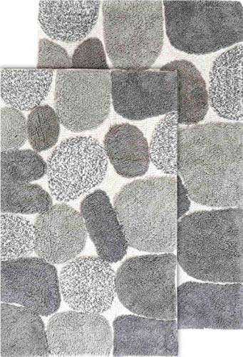 Chesapeake Pebbles 2 Piece Bath Rug Set, 21 in x 34 in&24 in x 40 in, Grey