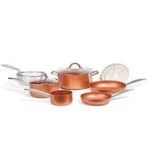 copper chef cookware 9-pc. round pan set, aluminum and steel with ceramic non-stick coating cookware set, includes lids, frying and roasting pans accessories, pots and pans set