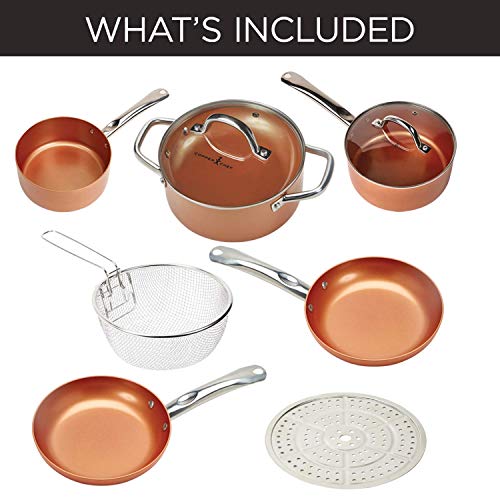 Copper Chef Cookware 9-Pc. Round Pan Set, Aluminum and Steel with Ceramic Non-Stick Coating Cookware Set, Includes Lids, Frying and Roasting Pans Accessories, Pots and Pans Set