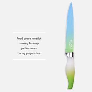 FASAKA 6 Piece Colorful Knife Set - 5 Kitchen Knives with 1 Peeler - Non-Stick Stainless Steel Chef Knife Set - Rainbow Knives with Round PP Handle, Display with Gift Box